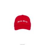 אביזרים אדום לבן Miu Miu כובע בייסבול מקדחה FNPPL1208
