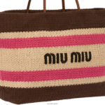 ⁦אוסף בז'/חום כהה Miu Miu תיק רפיה וכותנה FNPPL132⁩ – תמונה ⁦7⁩