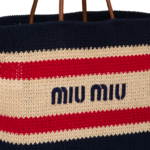 ⁦אוסף בז'/כחול Miu Miu תיק רפיה וכותנה FNPPL127⁩ – תמונה ⁦7⁩