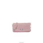 אוסף ורוד בהט Miu Miu תיק מעור נאפה קריסטל cloque FNPPL104