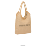 ⁦אוסף טִבעִי Miu Miu תיק בד ופשתן FNPPL125⁩ – תמונה ⁦3⁩