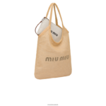 ⁦אוסף טִבעִי Miu Miu תיק בד ופשתן FNPPL125⁩ – תמונה ⁦7⁩