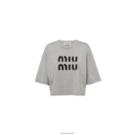 מוכן ללבישה אפור Miu Miu חולצת טריקו מכותנה עם לוגו רקום FNPPL686