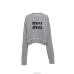 מוכן ללבישה אפור Miu Miu סווטשירט צמר כותנה רקום FNPPL684