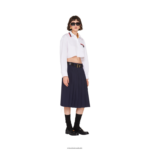 ⁦מוכן ללבישה חיל הים Miu Miu חצאית מבד אנגורה FNPPL921⁩ – תמונה ⁦2⁩