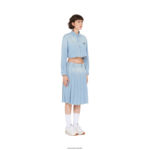 ⁦מוכן ללבישה כחול ספיר Miu Miu חצאית צ'מבריי קפלים FNPPL908⁩ – תמונה ⁦5⁩