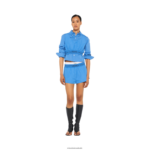 ⁦מוכן ללבישה כחול periwinkle Miu Miu מכנסי פופלין רקומים FNPPL940⁩ – תמונה ⁦2⁩