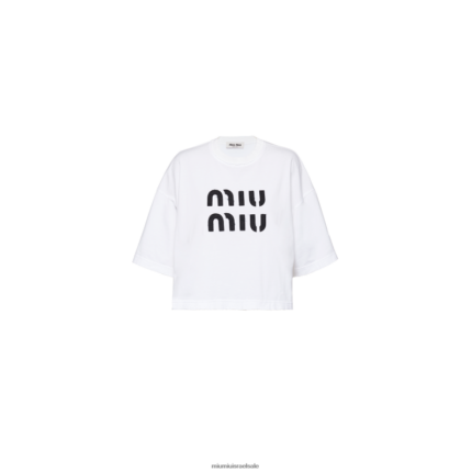 מוכן ללבישה לבן Miu Miu חולצת טריקו מכותנה רקומה FNPPL699