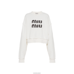 מוכן ללבישה לבן Miu Miu סווטשירט רקום מכותנה FNPPL702