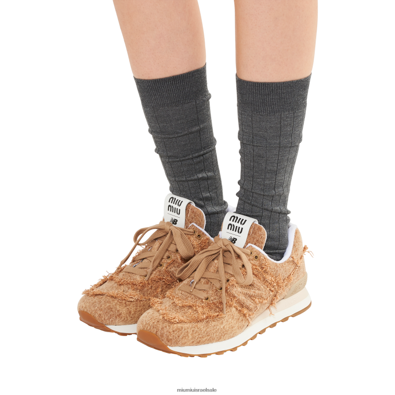 ⁦נעליים קוניאק New Balance 574 X Miu Miu נעלי ספורט ג'ינס משוישות FNPPL288⁩ – תמונה ⁦5⁩